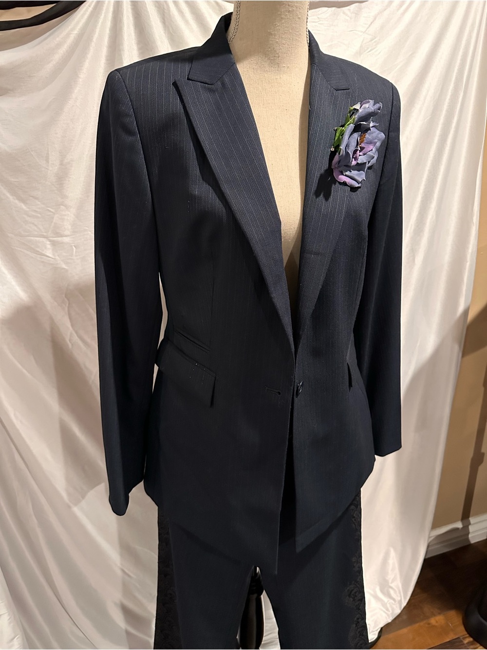 Women’s Navy Pinstripe Blazer - Classic Tailored Suit Jacket
